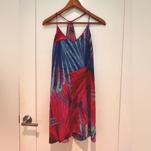 Cusp by Neiman Marcus pink, red and blue silk dress